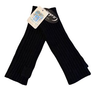 Portolano 1895 100% Cashmere Ribbed Knit Arm Warmers Black Luxury Monochrome